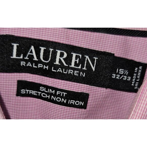 Lauren Ralph Lauren Slim Fit Mens Pink Dress Shirt 15.5 32/33 Cotton Stretch Non - Picture 2 of 7